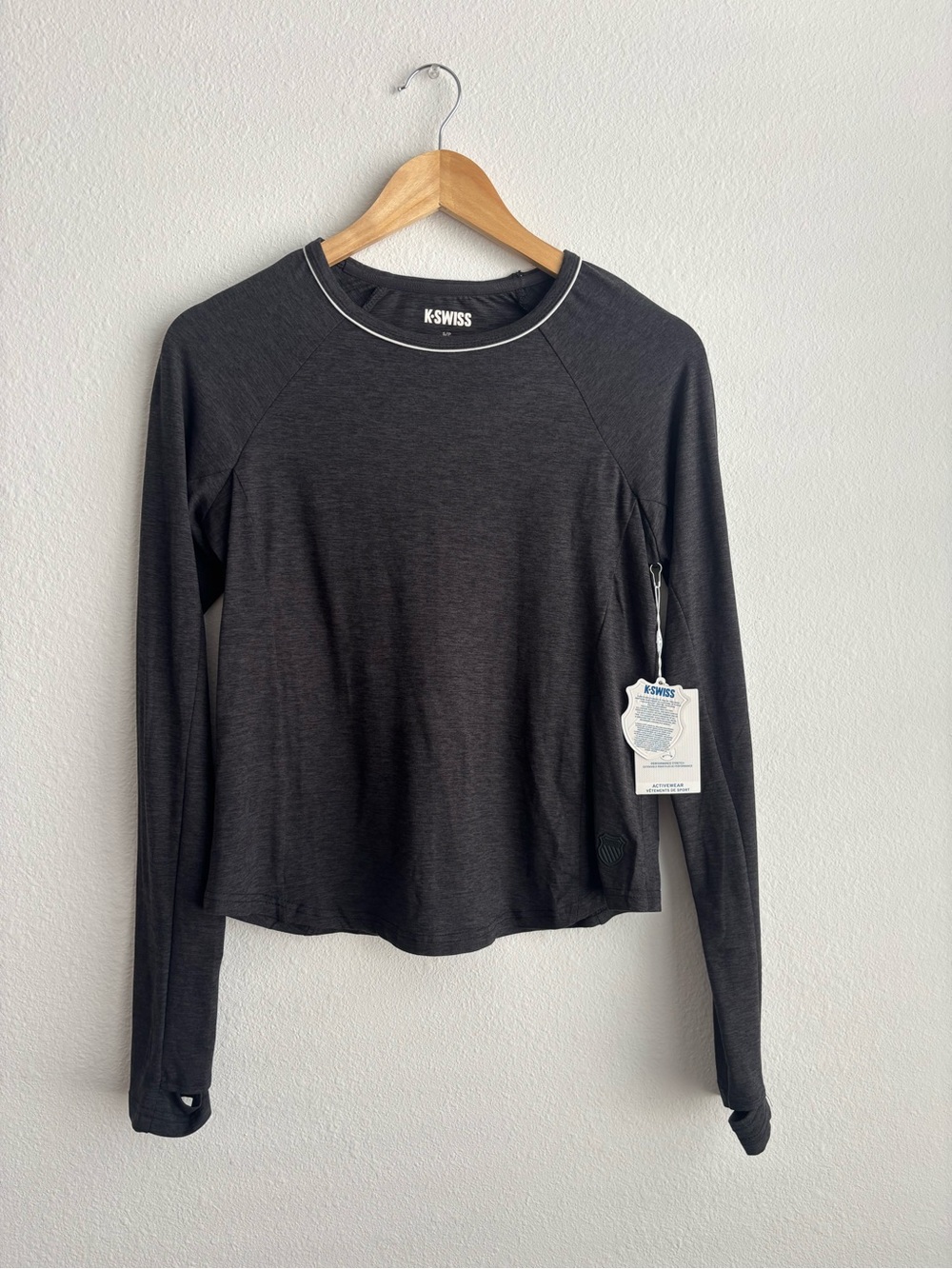 K-Swiss Women's Long Sleeve Performance Tee in Charcoal Gray - Picture 2 of 7